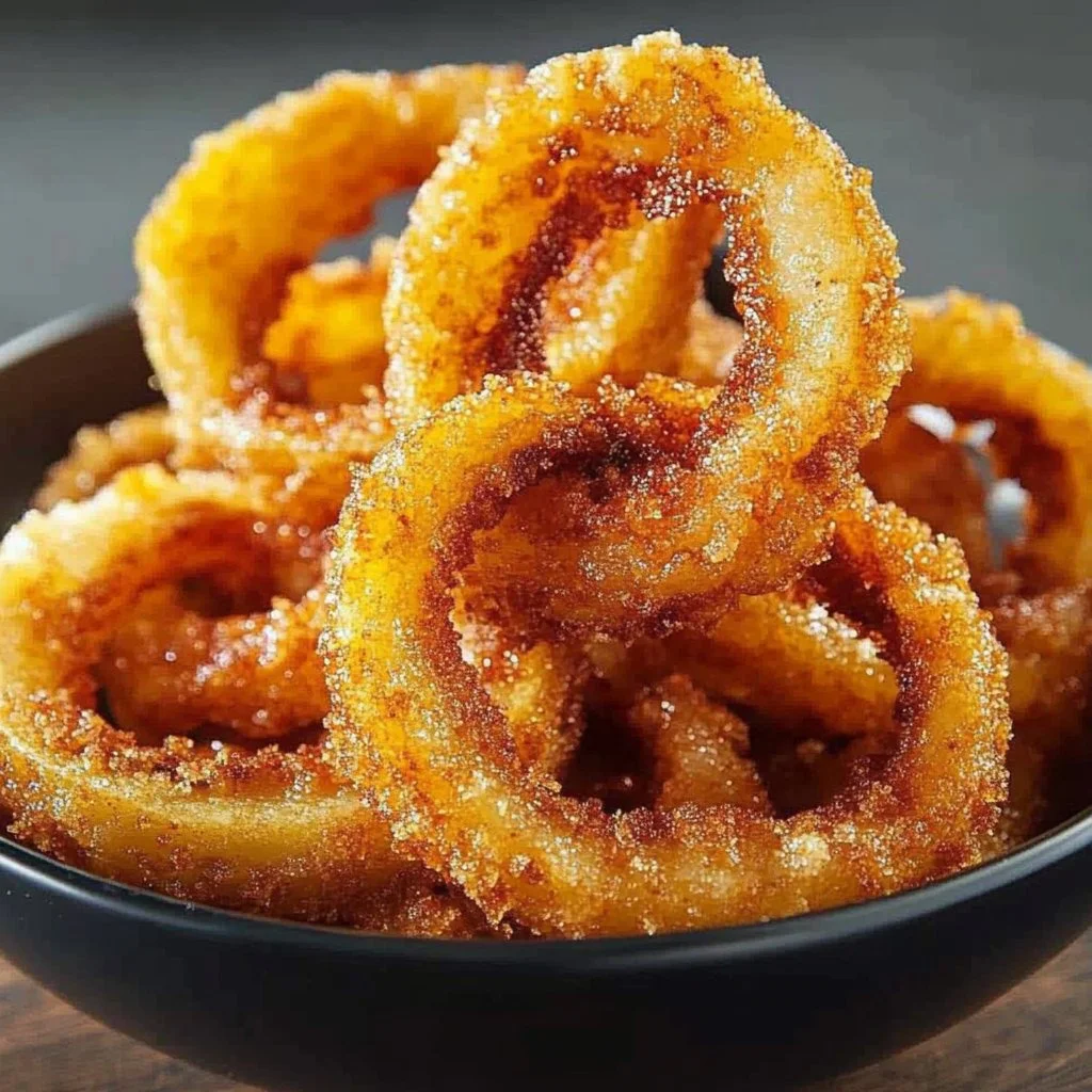 Delicious Apple Cinnamon Curly Fries served with a sweet cinnamon sprinkle