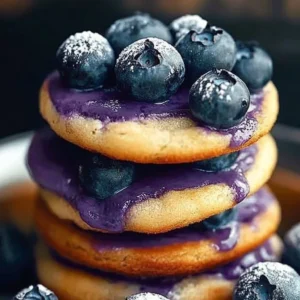Freshly baked blueberry cookies on a cooling rack