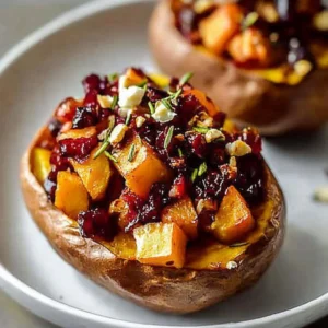 Cranberry Apple Twice-Baked Sweet Potatoes served on a plate