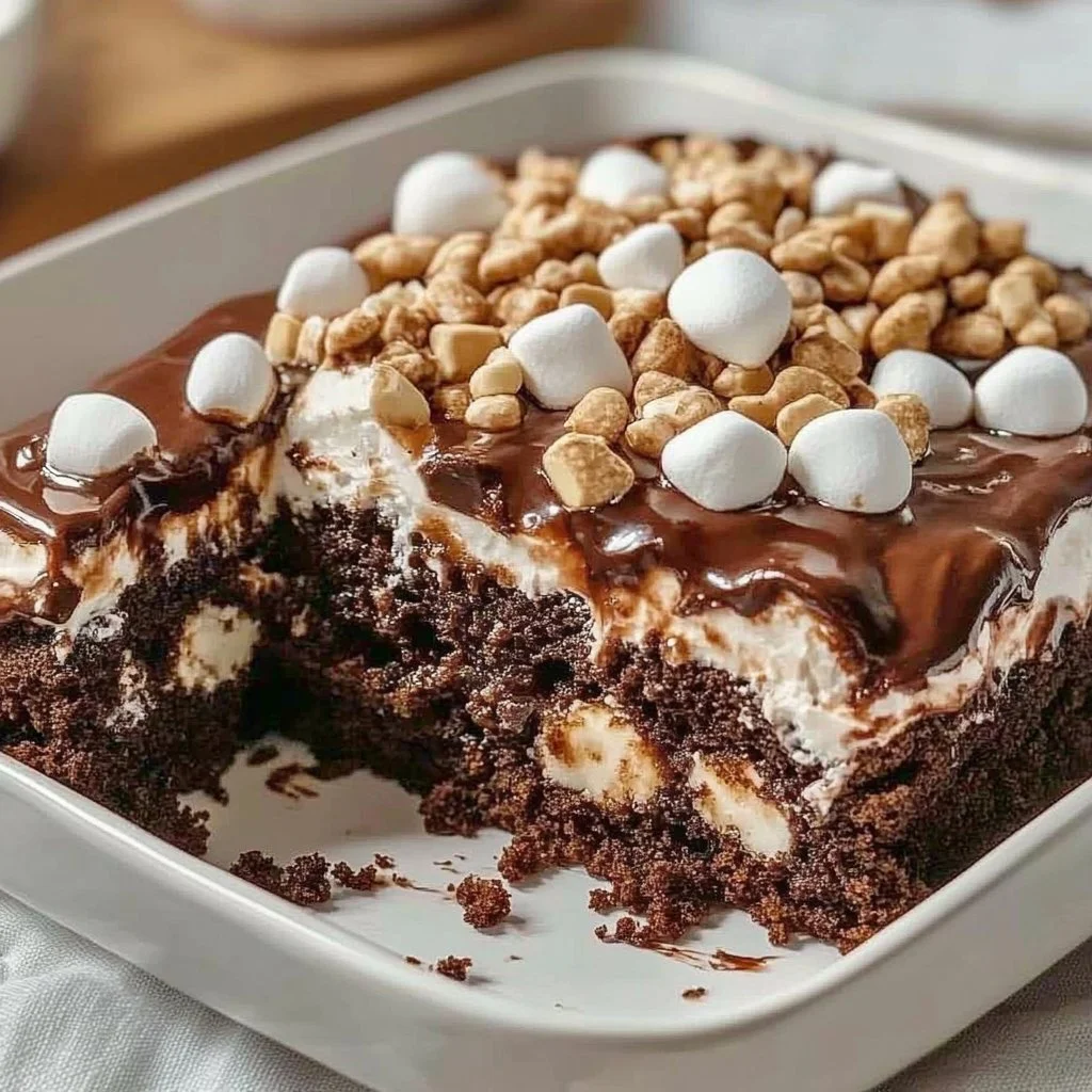 Delicious slice of Mississippi Mud Cake topped with chocolate frosting and nuts.
