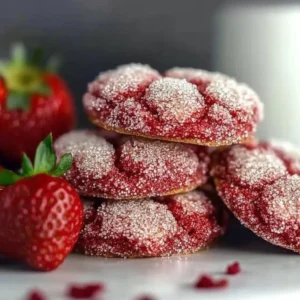 Freshly baked strawberry sugar cookies with sparkling strawberry sugar on top.