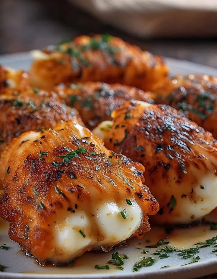 Delicious Air Fryer Buffalo Chicken Mozzarella Sticks ready to be enjoyed.