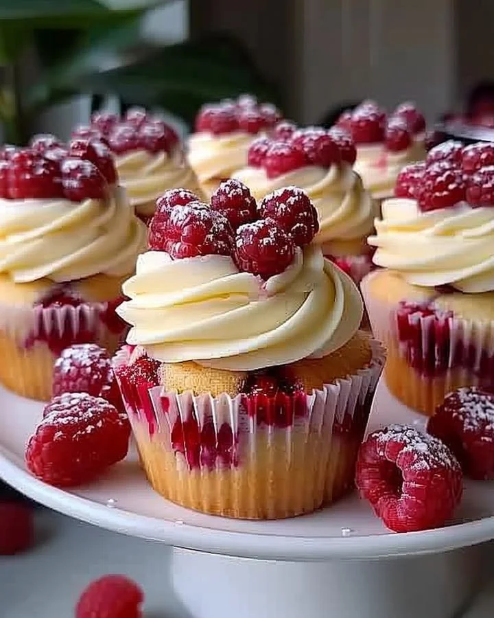 Almond Wedding Cake Cupcakes with Raspberry Filling