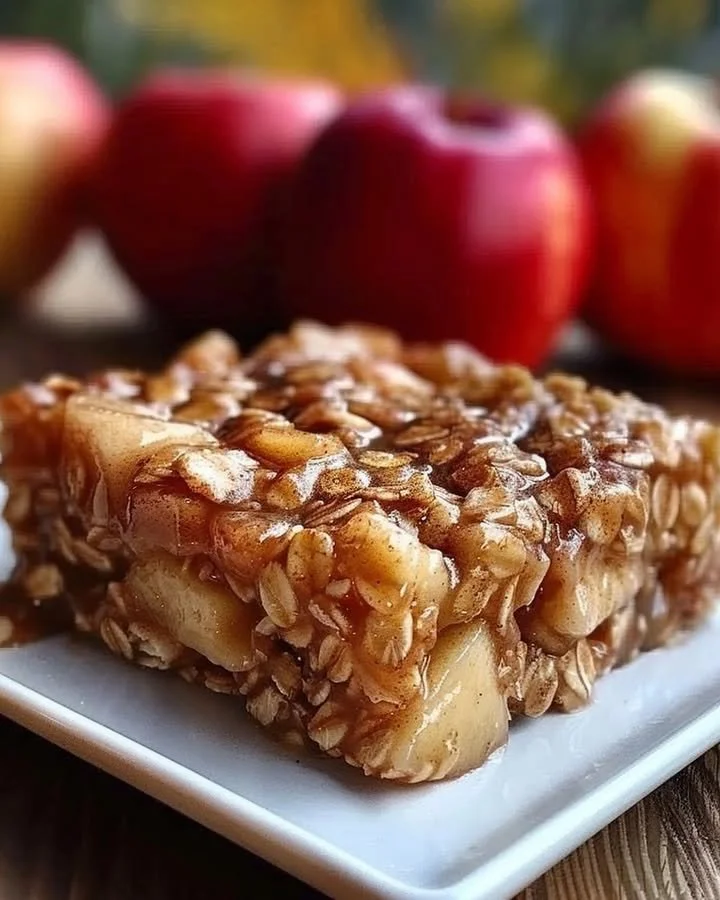 Delicious apple cinnamon baked oatmeal in a baking dish, ready to serve.