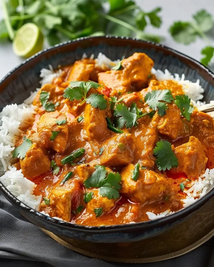 Bowl of aromatic Indian Chicken Curry with creamy coconut and spices