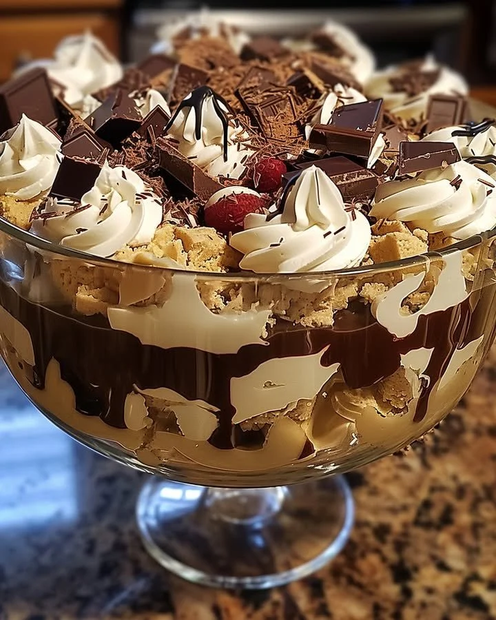 Baileys chocolate cheesecake trifle dessert layers with chocolate and cream