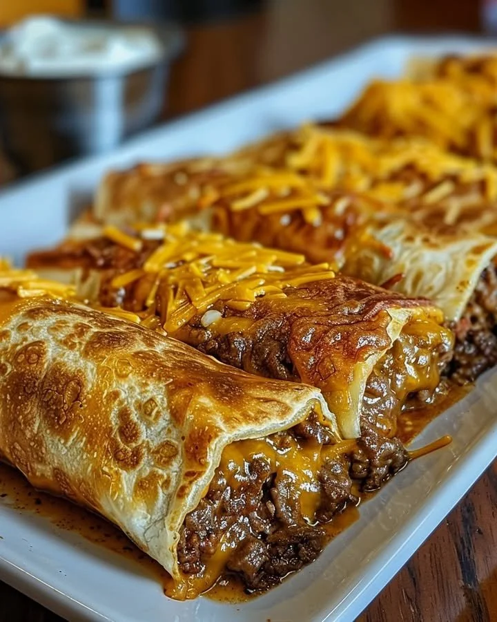 Delicious beef and cheese chimichangas ready to serve.