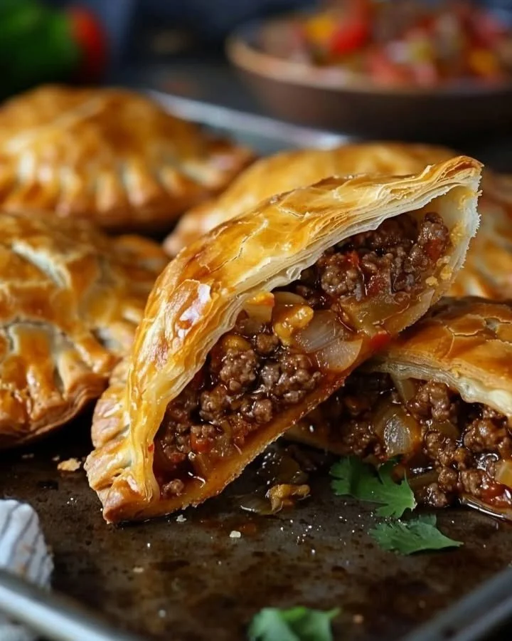Golden beef and cheese empanadas served on a plate