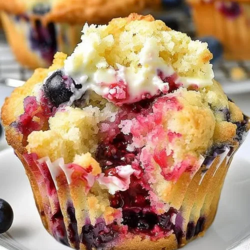 Freshly baked Berry Cream Cheese Muffins on a cooling rack