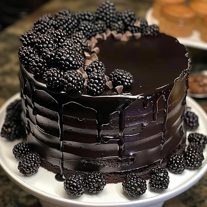 Decadent homemade Black Velvet Cake topped with creamy frosting