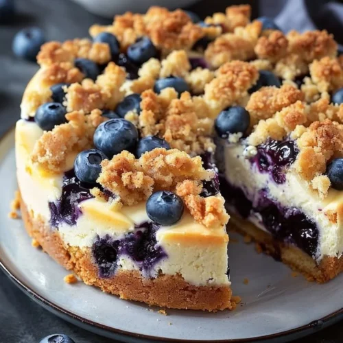Blueberry Cream Cheese Coffee Cake with fresh blueberries and creamy topping