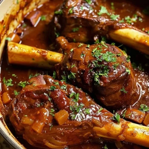 Deliciously braised lamb shanks served with vegetables on a plate.