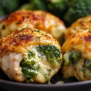 Delicious broccoli and cheese stuffed chicken breast on a plate