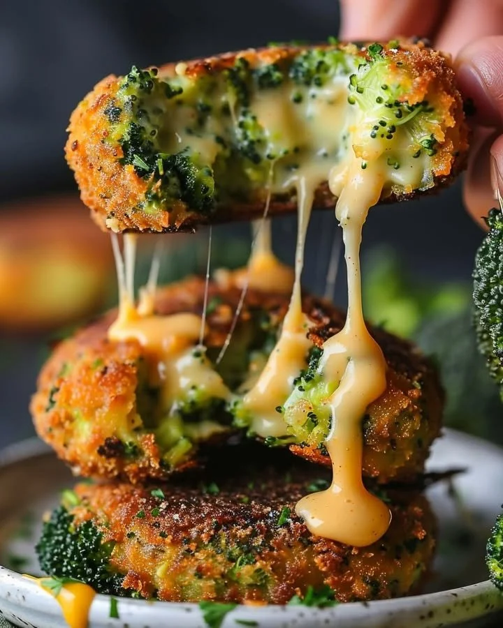 Delicious broccoli cheese patties served on a plate with a side salad