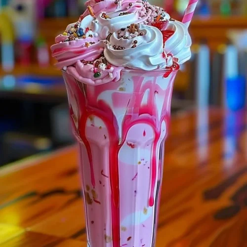 Delicious Bubblegum Bliss Mega Shakes topped with sprinkles and whipped cream