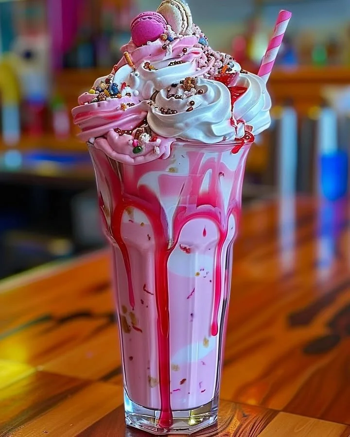 Delicious Bubblegum Bliss Mega Shakes topped with sprinkles and whipped cream