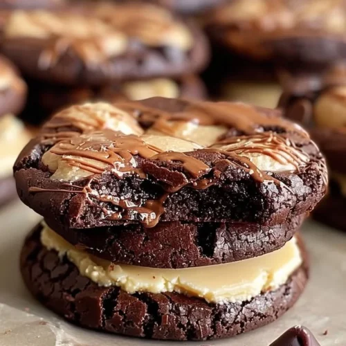 Delicious Buckeye Brownie Cookies topped with creamy peanut butter and chocolate