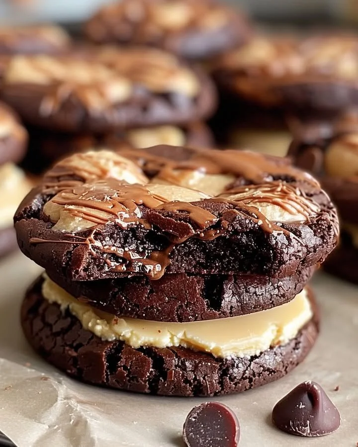 Delicious Buckeye Brownie Cookies topped with creamy peanut butter and chocolate
