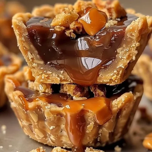 Delicious Butterfinger Caramel Crunch Mini Pies with rich caramel topping