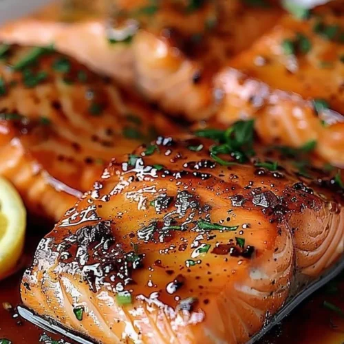 Delicious Cajun Honey Butter Salmon garnished with herbs and spices.