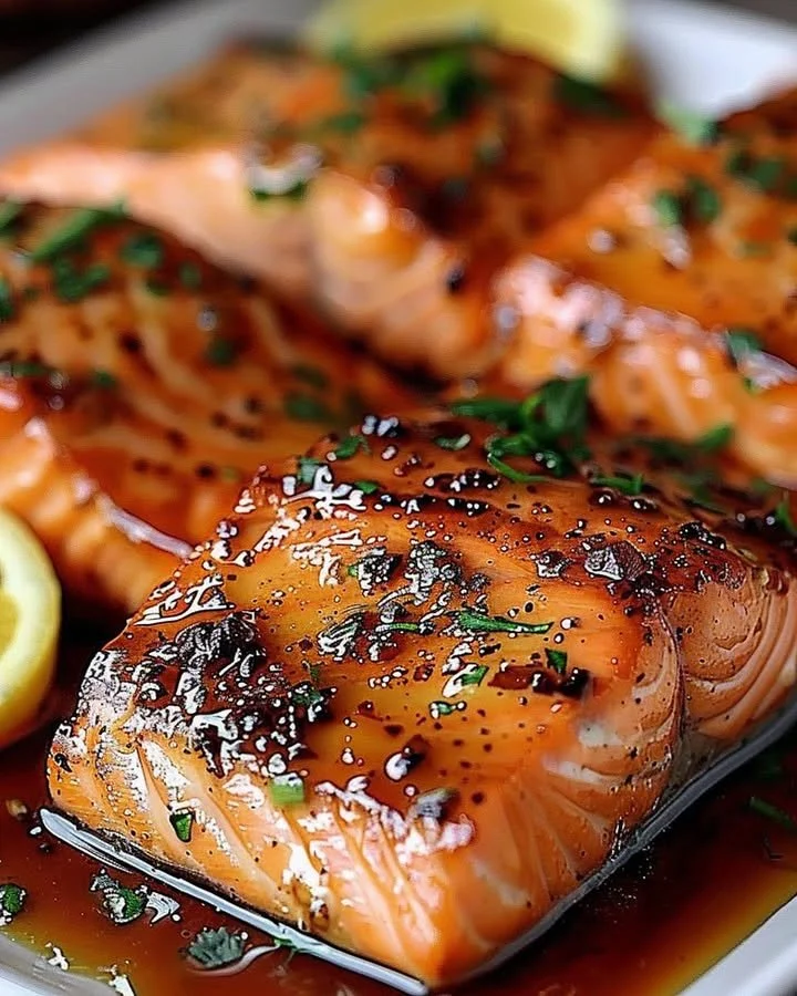 Delicious Cajun Honey Butter Salmon garnished with herbs and spices.