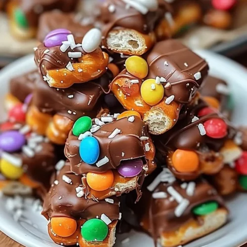 Delicious candy bar pretzel bites with chocolate and caramel toppings.