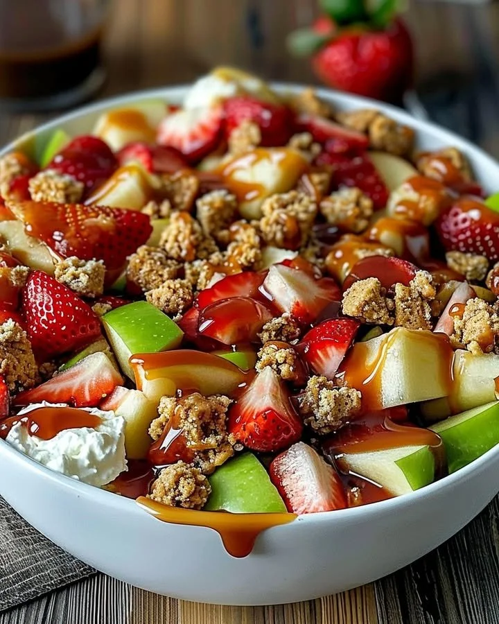 Delicious cheesecake fruit salad with mixed fresh fruits and creamy cheesecake dressing.