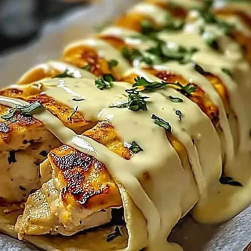 Cheesy garlic chicken wraps with melted cheese and herbs on a plate