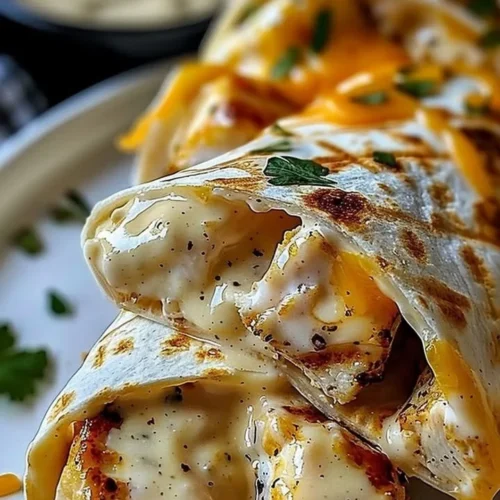 Delicious cheesy garlic chicken wraps served with fresh ingredients