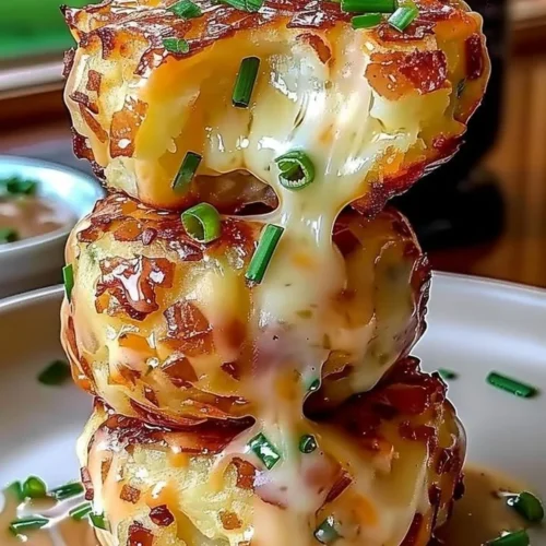 Cheesy mashed potato puffs served on a plate, crispy and golden brown.