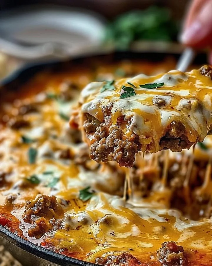 Bowl of cheesy sausage dip served with tortilla chips for dipping