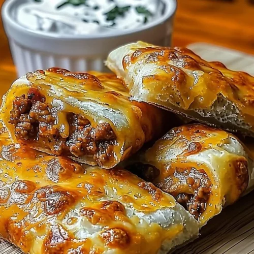 Cheesy taco sticks served on a plate with toppings.