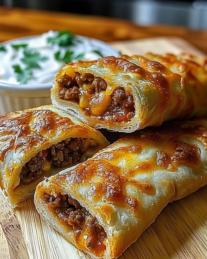 Cheesy taco sticks served on a plate with dipping sauce