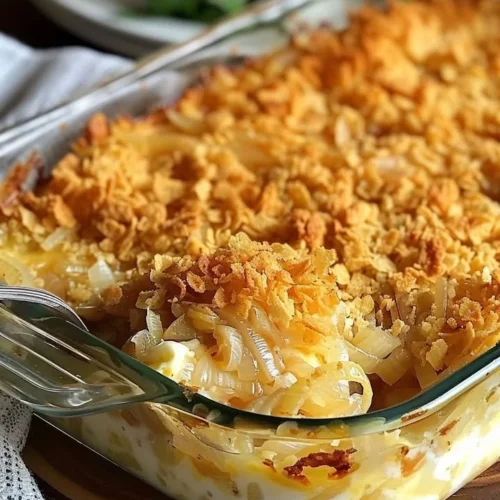 Cheesy Vidalia onion casserole fresh out of the oven