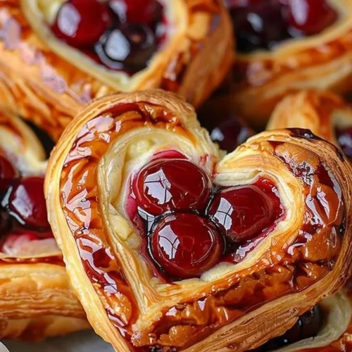 Freshly baked Cherry Cheese Danish pastry with cream cheese and cherry filling