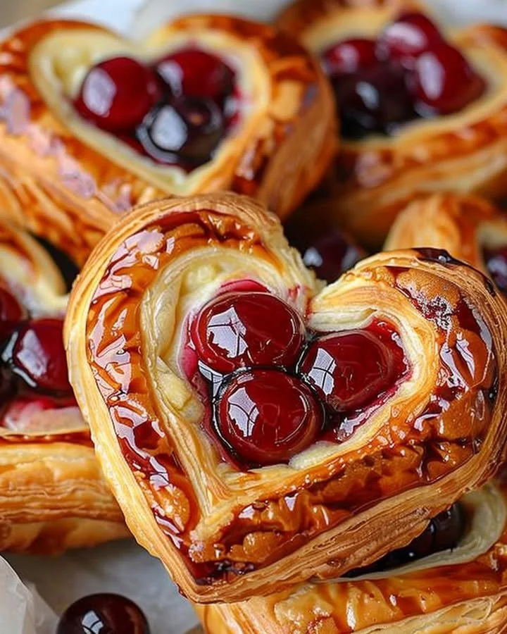 Freshly baked Cherry Cheese Danish pastry with cream cheese and cherry filling