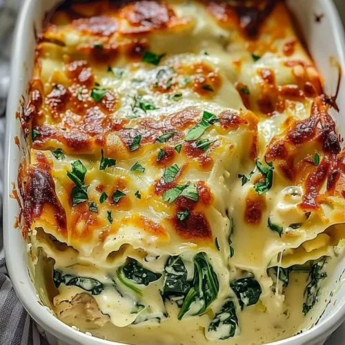 Creamy chicken and spinach casserole with cheese baked to perfection