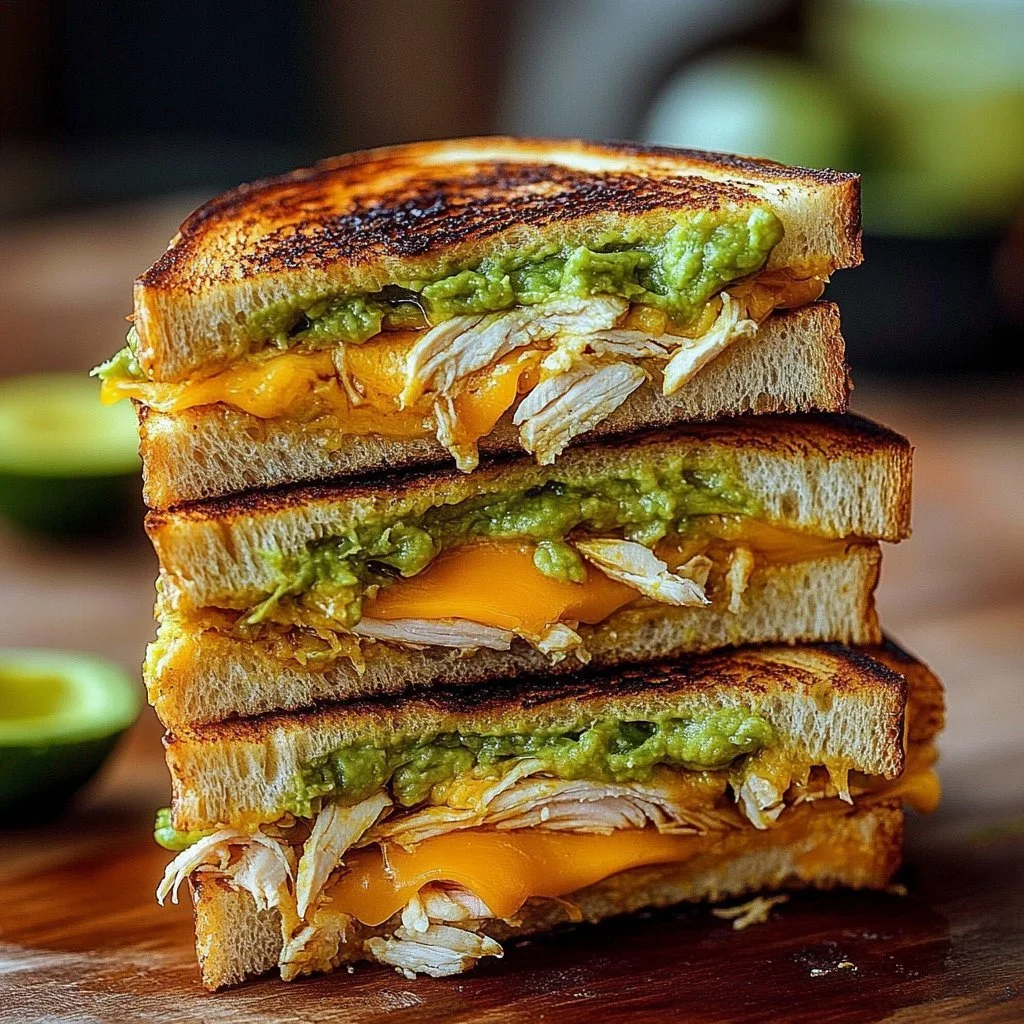 Delicious Chicken Avocado Melt Sandwich garnished with fresh ingredients