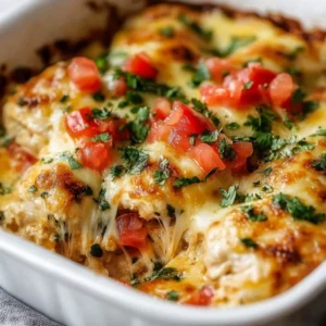 Delicious Chicken Salsa Bake topped with fresh ingredients and zesty salsa