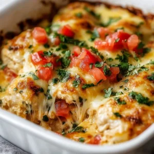Delicious Chicken Salsa Bake served with fresh herbs and toppings.