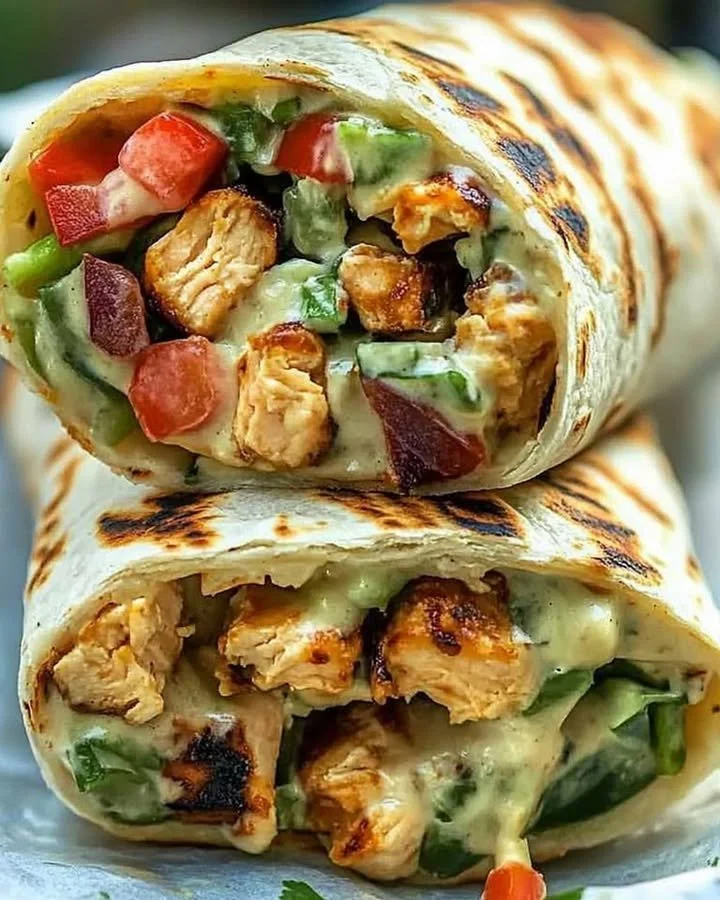 Chipotle Ranch Grilled Chicken Burrito topped with fresh ingredients.