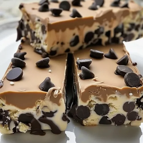 Chocolate chip cookie dough ice cream bars topped with chocolate flakes