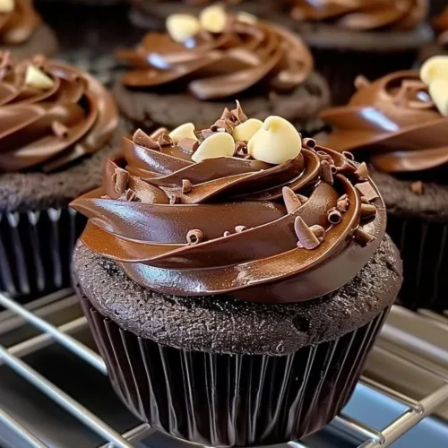 Delicious homemade Chocolate Fudge Cupcakes topped with chocolate frosting