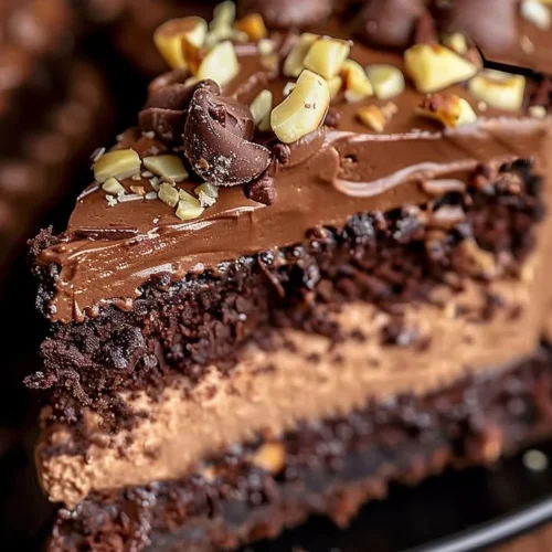 Delicious Chocolate Hazelnut Cheesecake Cake with creamy layers and hazelnut topping