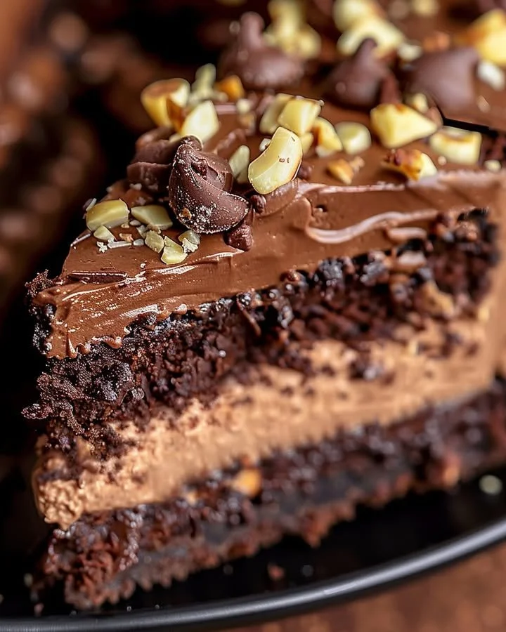Delicious Chocolate Hazelnut Cheesecake Cake with creamy layers and hazelnut topping