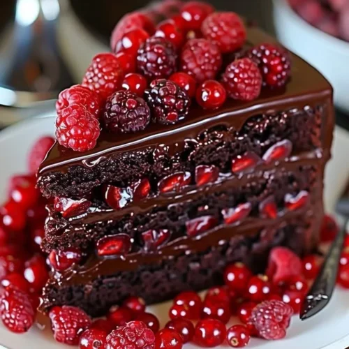 Delicious Chocolate Raspberry Truffle Cake with rich chocolate and raspberry layers