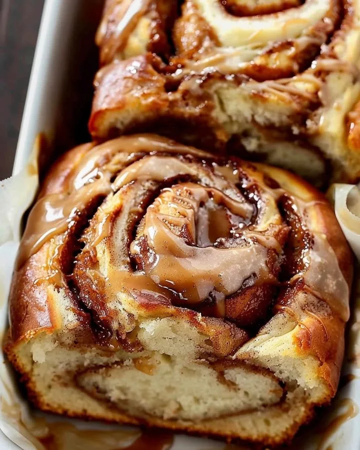 Sliced Cinnamon Swirl Bread on a wooden table with a sprinkle of cinnamon