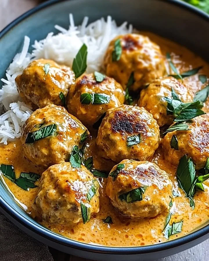 Deliciously cooked Coconut Chicken Meatballs served on a plate