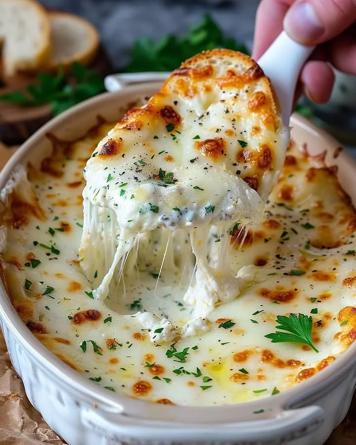 Delicious smoked mozzarella fonduta served in a dish