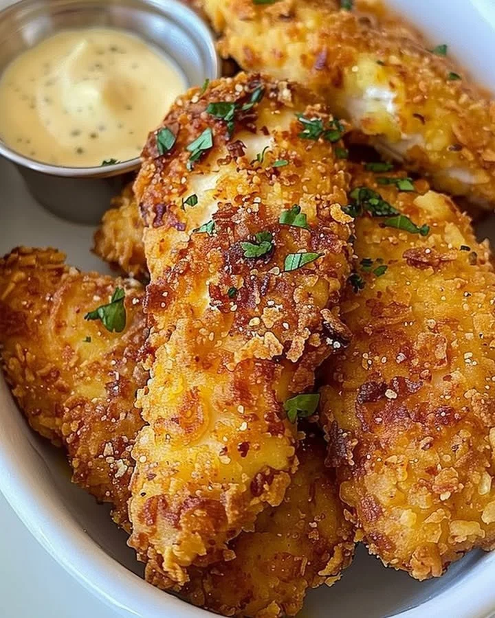 Delicious Crack Chicken Tenders served on a plate with garnishes.